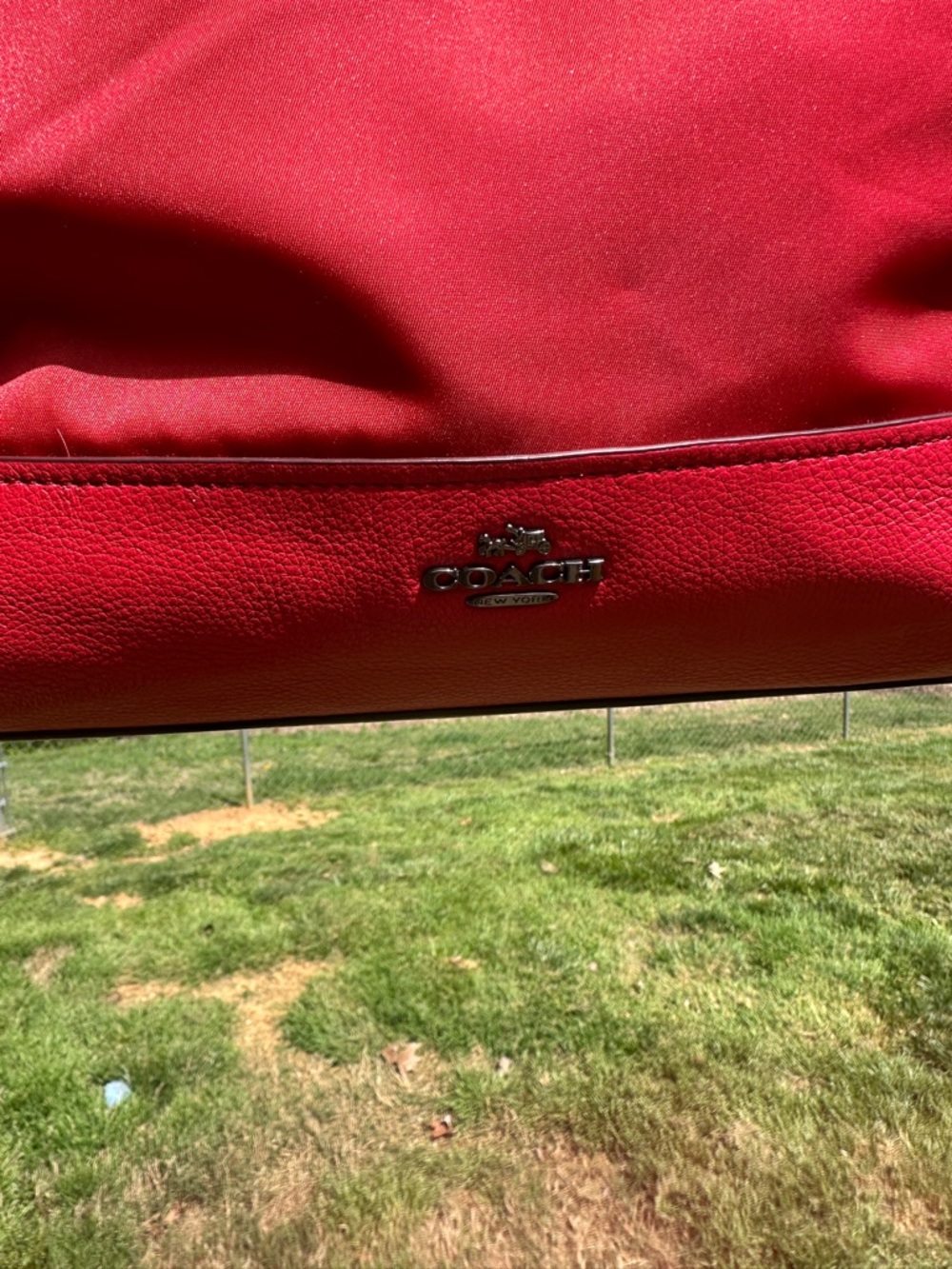 Coach Nylon & Leather Turnlock Tote Red F57903 2017 Large Shoulder Bag - Picture 3 of 13